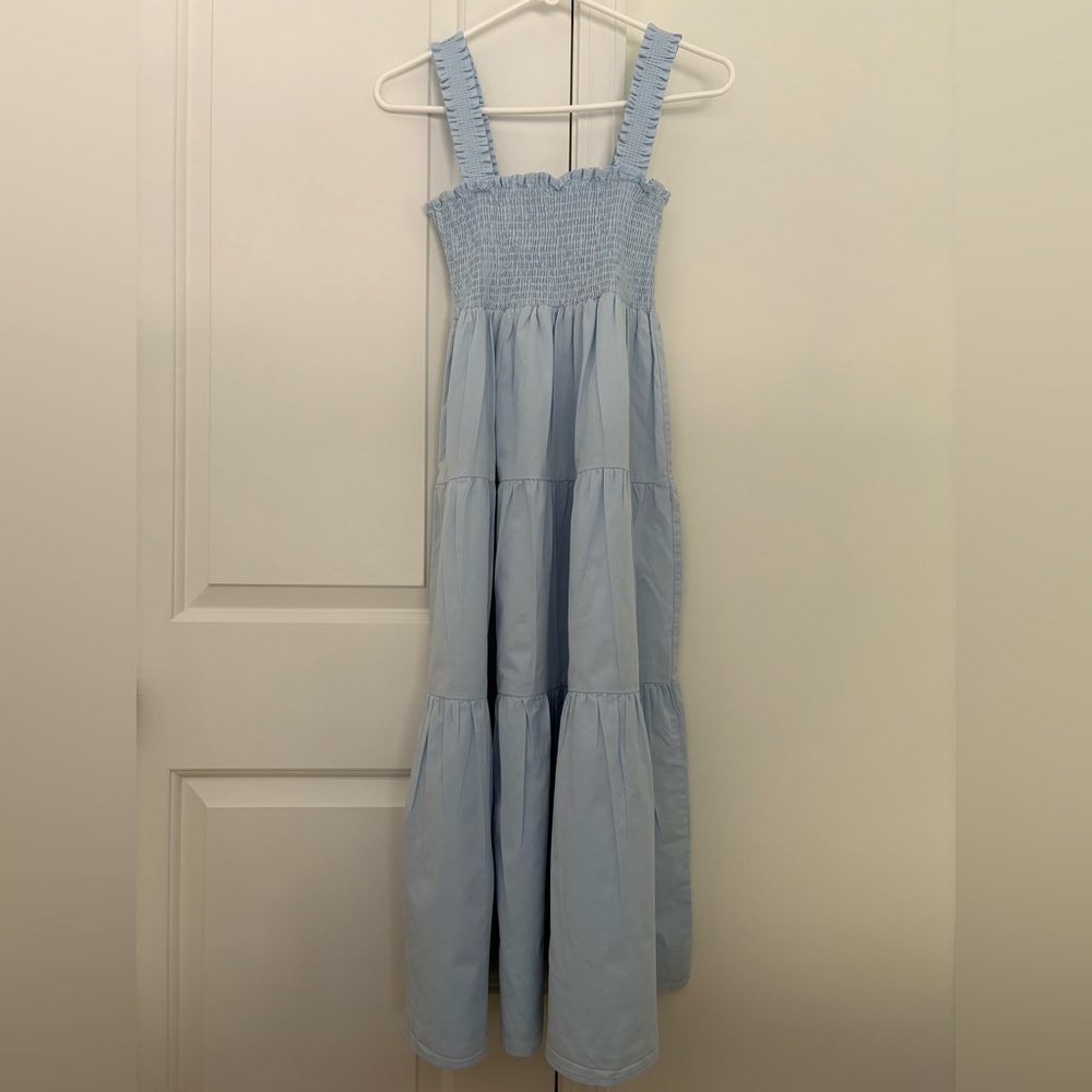 Light Blue Tiered Smocked Midi Dress